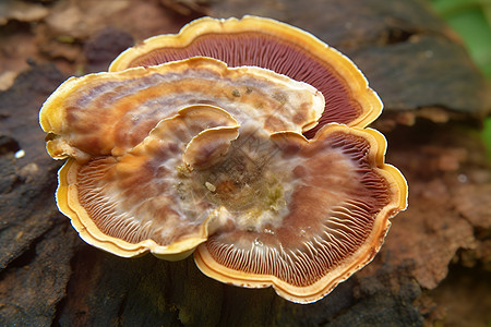 树桩上的蘑菇近景背景图片