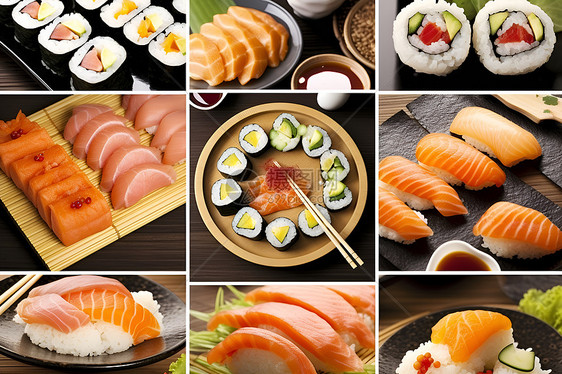多种寿司闪烁生辉图片