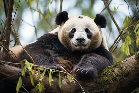 树干上的大熊猫图片