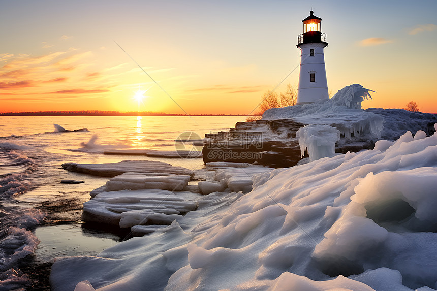 冬日明亮的灯塔图片
