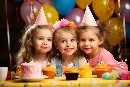 庆祝生日的三姐妹背景图片