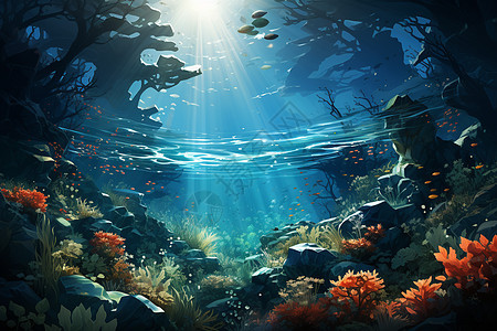 清澈海底的风景背景图片