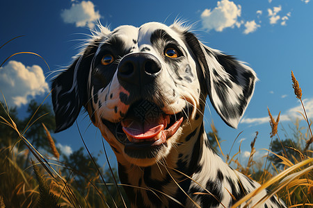 户外欢乐玩耍的斑点犬背景图片