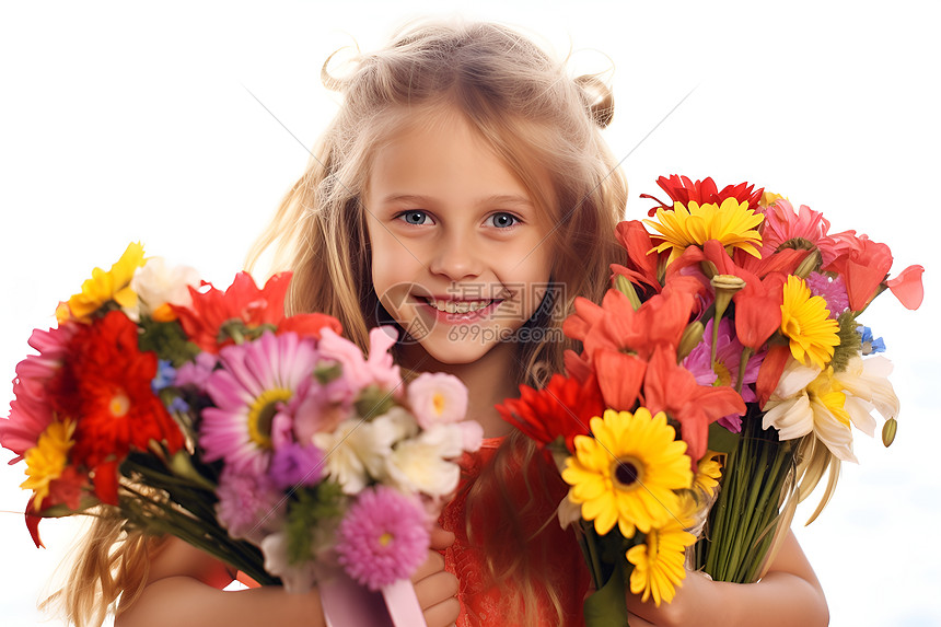 抱着鲜花的可爱女孩图片