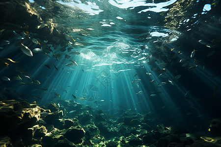 清澈的水下视觉背景图片