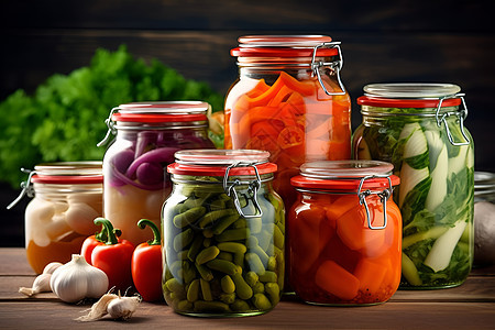 五彩的腌制蔬菜罐子图片