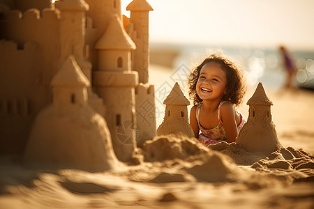 沙滩上搭建的沙堡背景图片