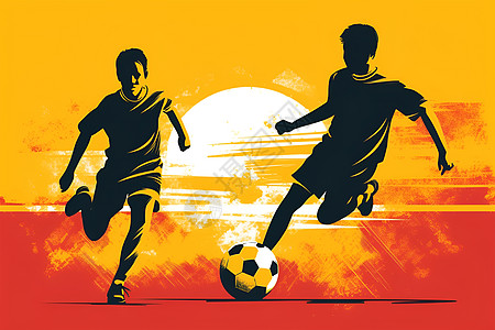 夕阳下踢足球的少年图片