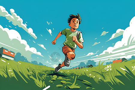 草原上奔跑的孩子高清图片