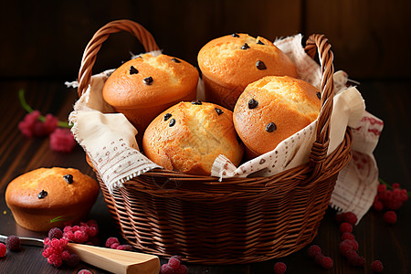 面包篮子一篮子美味的面包背景