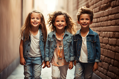 三名孩童的微笑背景图片