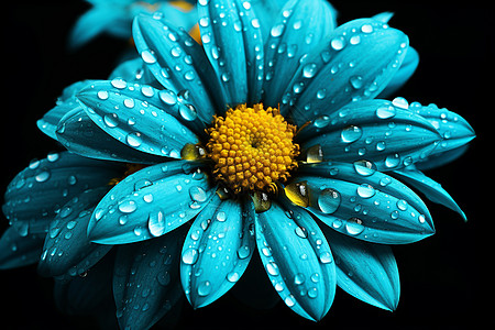 蓝色花瓣上的水滴图片