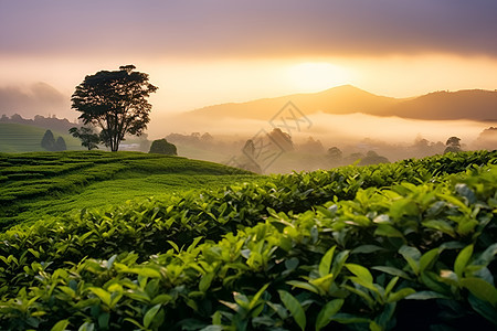 山谷中种植的茶园图片