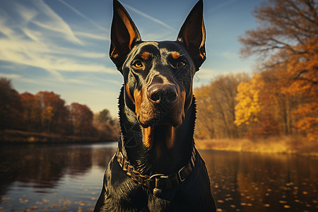 户外河边的一只狗背景图片