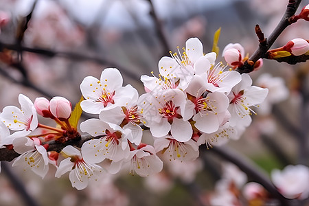 春季花园中鲜艳的桃花背景图片