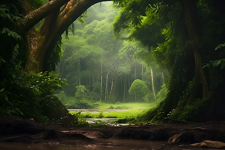 绿意盎然的森林背景图片