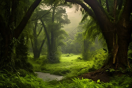 绿草茵茵的森林背景图片