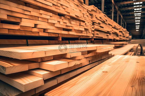 仓库堆积的木材图片