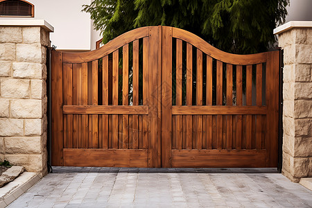 一座别墅木制的门高清图片