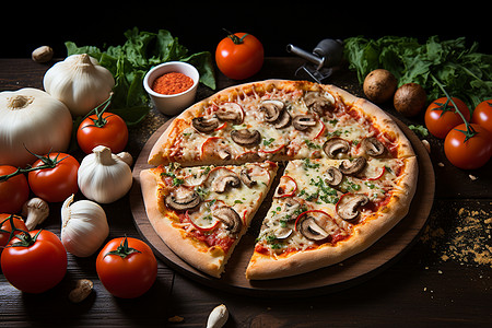 披萨小吃美味的意式披萨张照片背景