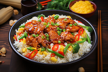 米饭馒头美味泰式炒鸡饭背景