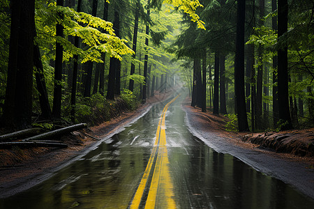 下雨的森林雨中公路背景