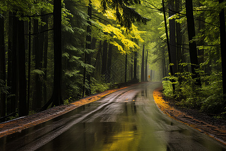 雨中的森林之路图片