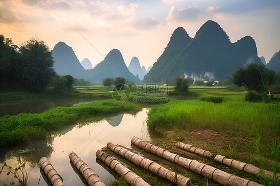 桂林山下的风景图片