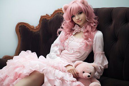 粉色裙子的女孩图片