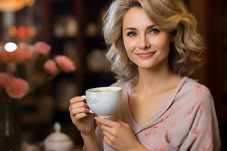 喝茶的女士背景图片