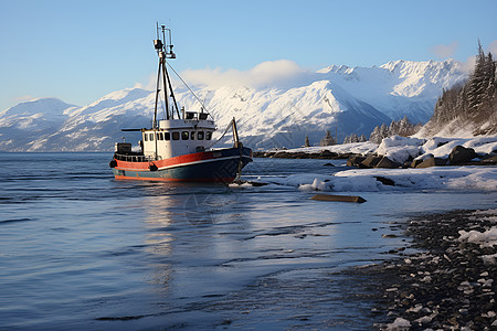 冬日海上船只背景图片