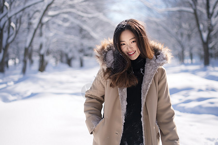 雪地的女孩背景图片