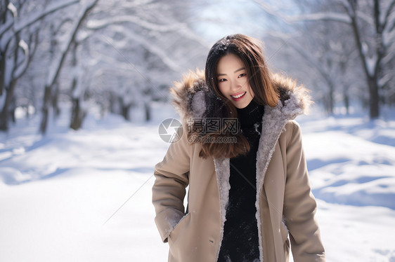 雪地的女孩图片