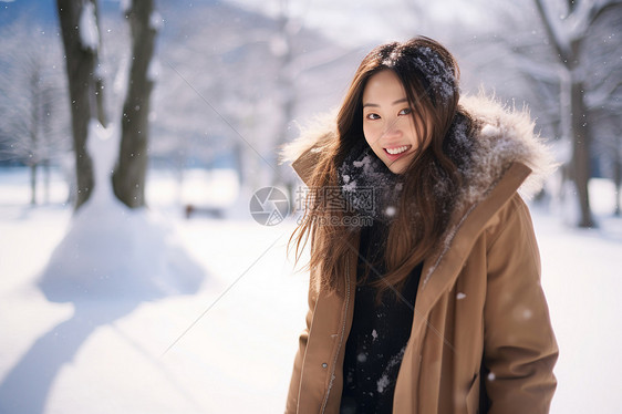 女孩在雪地图片