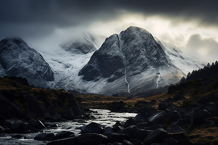 雪山下的河流图片