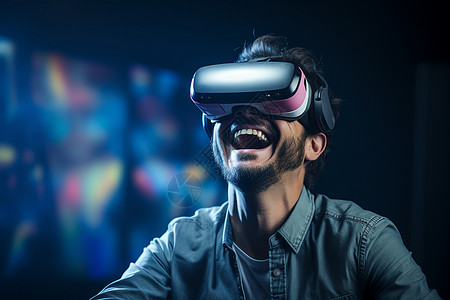 VR虚拟体验虚拟中嬉笑的男人背景