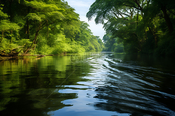 树木旁流动的河流图片