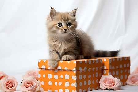 玫瑰礼盒上的猫咪图片