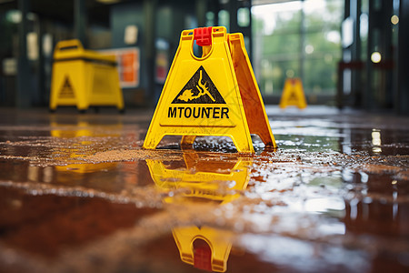 湿滑地板上的警示标志图片