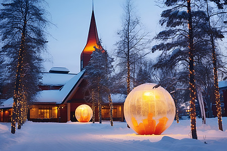 雪地中的小屋建筑图片