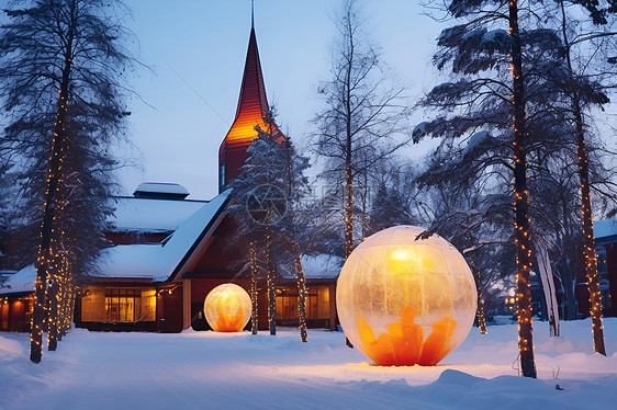 雪地中的小屋建筑图片