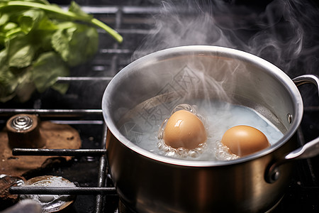 锅中蒸煮的鸡蛋高清图片