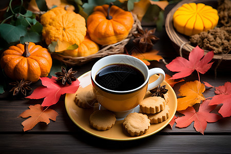 秋日的咖啡与点心背景图片