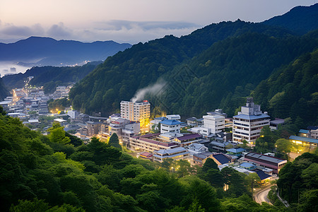 山脉中的建筑城市图片