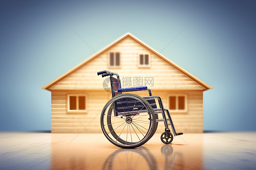 房子模型前的轮椅图片