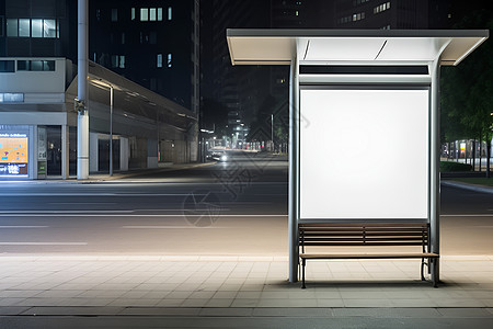 发光的公交车站广告牌高清图片