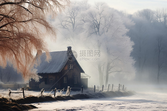 户外白雪覆盖的房屋图片