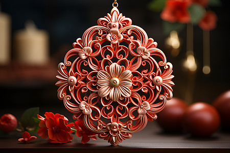 红色雕花装饰品背景图片