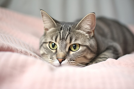 小猫在粉色毯子上图片