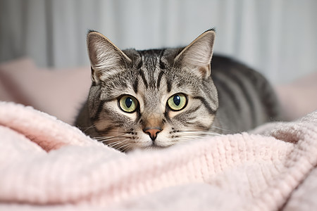 宠物猫躺在毯子上图片